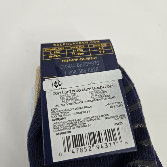 NWT Polo Ralph Lauren Baby No Slip Socks 3 Pair 18-24 Mo - Picture 4 of 5